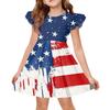 Girls Dress Flutter Sleeve Star Pattern Spliced Dress Casual Summer Dress Lightweight Soft Fabric Comfortable Fit