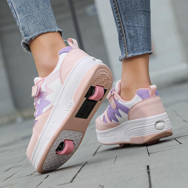 Pantofi Deformați pentru Copii/Adolescenți, Băieți și Fete, Patine cu Rotile cu Două Rânduri cu Dublu Scop, Patine cu Rotile cu Două Rânduri