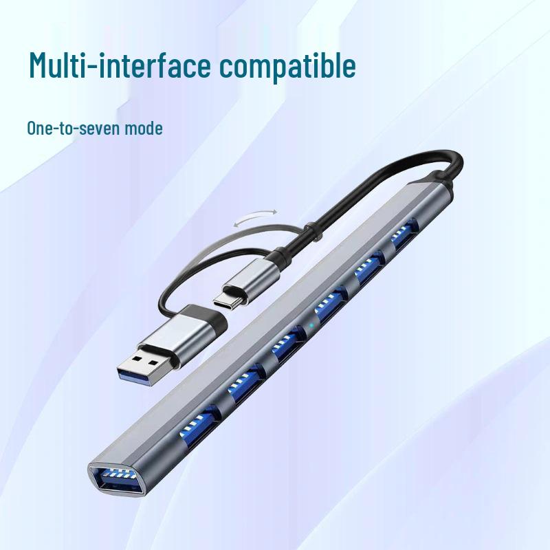 7-Port USB 3.0 Splitter Hub & One-to-Four Laptop Docking Station Expander 7-port TYPE-C 3.0 gray