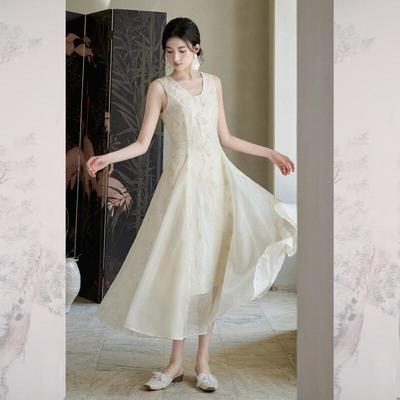 JK&JS Elegant New Chinese Style Sleeveless Jacquard A-Line Dress