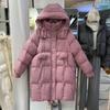 Autumn and Winter New Down Jackets Women's Medium and Long Hooded Thickened Loose Straight Duck Down M Buckle Warm Jacket
