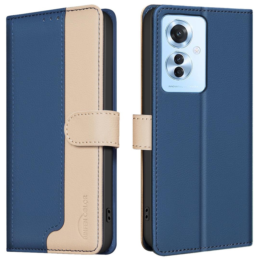 

For Oppo Reno11 F 5G Case Splicing Color PU Leather Phone Cover Blue