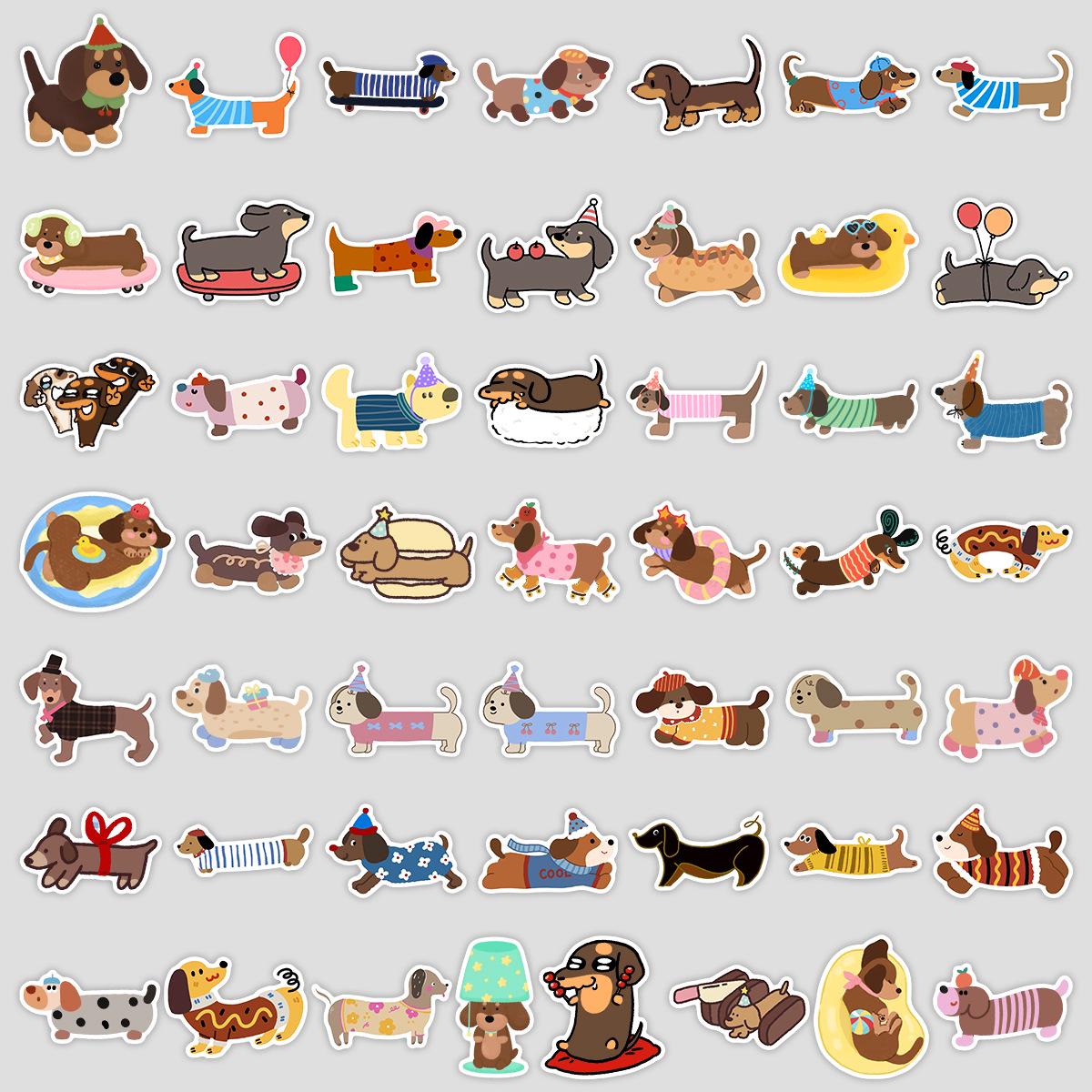 50 Sheets Cute Sausage Dog Graffiti Stickers - Decorative Cartoon Puppy Stickers for Phone Cases & Journals