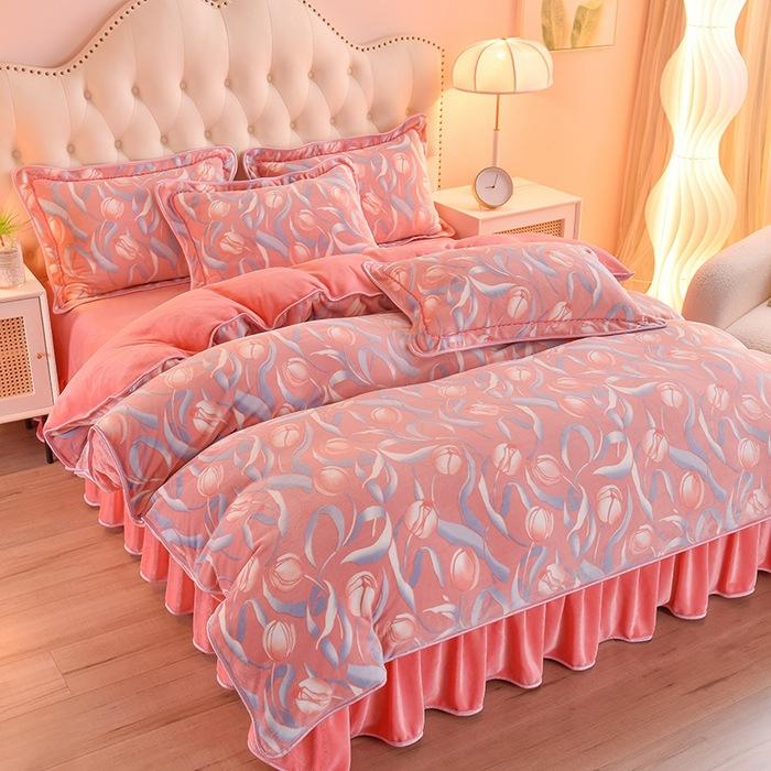 

Утолщенный комплект из четырех предметов из молочного флиса, Золотой норковый флис, Двусторонний флис, Постельное белье из кораллового флиса, Флисовый пододеяльник, Простыня, Антистатик 2.0 meters skirt (quilt cover 220 * 240) 4pc тюльпан