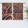 Antlers Kitchen Curtains Brown Winter Leaves Old Rustic Wood Plank Short Tier Curtains for Bathroom Cafe Small Window Drapes Tre