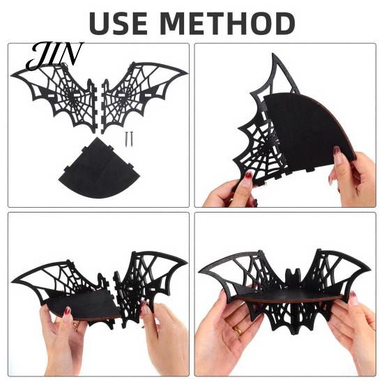 Holz Eckregal Halloween Fledermaus Regal, Schwarzer Wandmontierter Kerzenhalter Ständer, Dunkle Gothic Wohnkultur Display für Party, Gruselige Feiertage