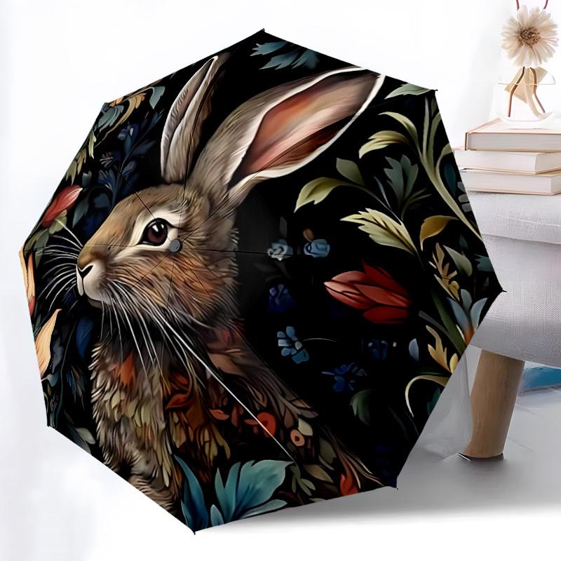 1PC Bunny Floral Automatic Folding Umbrella Portable Collapsible 8-Rib Umbrella for All Seasons, Casual Outdoor Accessory, A06