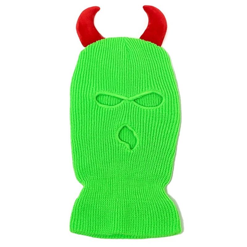 Cool Devil Horn Face Cover Hat Knitted Balaclava Caps for Women Men Winter Warm Hat Adult Halloween Costume Roleplay Caps