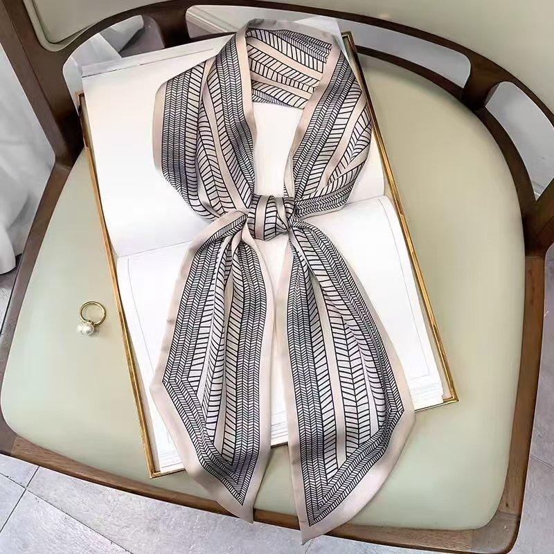 Fashion Print Hair Ribbon Scarf Women Neck Tie Bag Scarfs Satin Silk Skinny Headscarves Ladies Foulard Floral Bands New