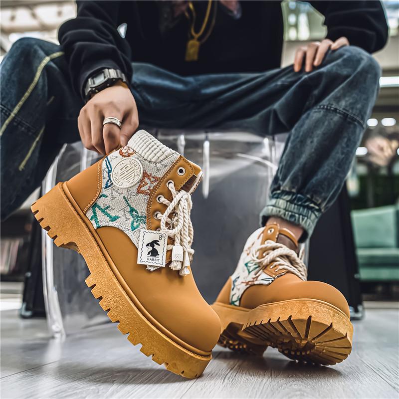 2025 Spring Autumn Men's Boots High Top British Style Casual Men's Shoes Outdoor Non-slip Wear-resistant Short Boot Botas Hombre