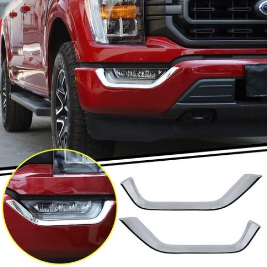 Front Fog Light Lamp Eyebrow Cover Trim Bezel Strip For Ford F150 21+ Chrome