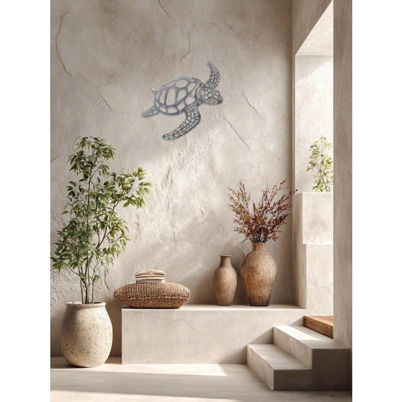 Metalowa Sztuka Ścienna Żółw Morski Dekoracja Nadmorska Akcent Domowy o Morskim Motywie Wzór Wycinany Wiszący na Ścianę do Salonu Sypialni Łazienki Prezent