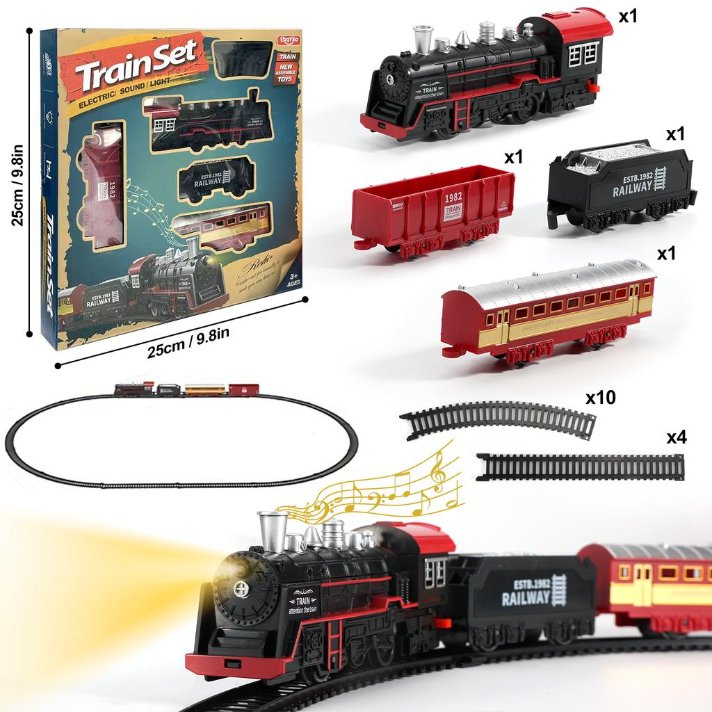 1Set Electric Train Track Set with Sound Retro Simulation Rail Car Model Children Railway Toys Kids Christmas Gift