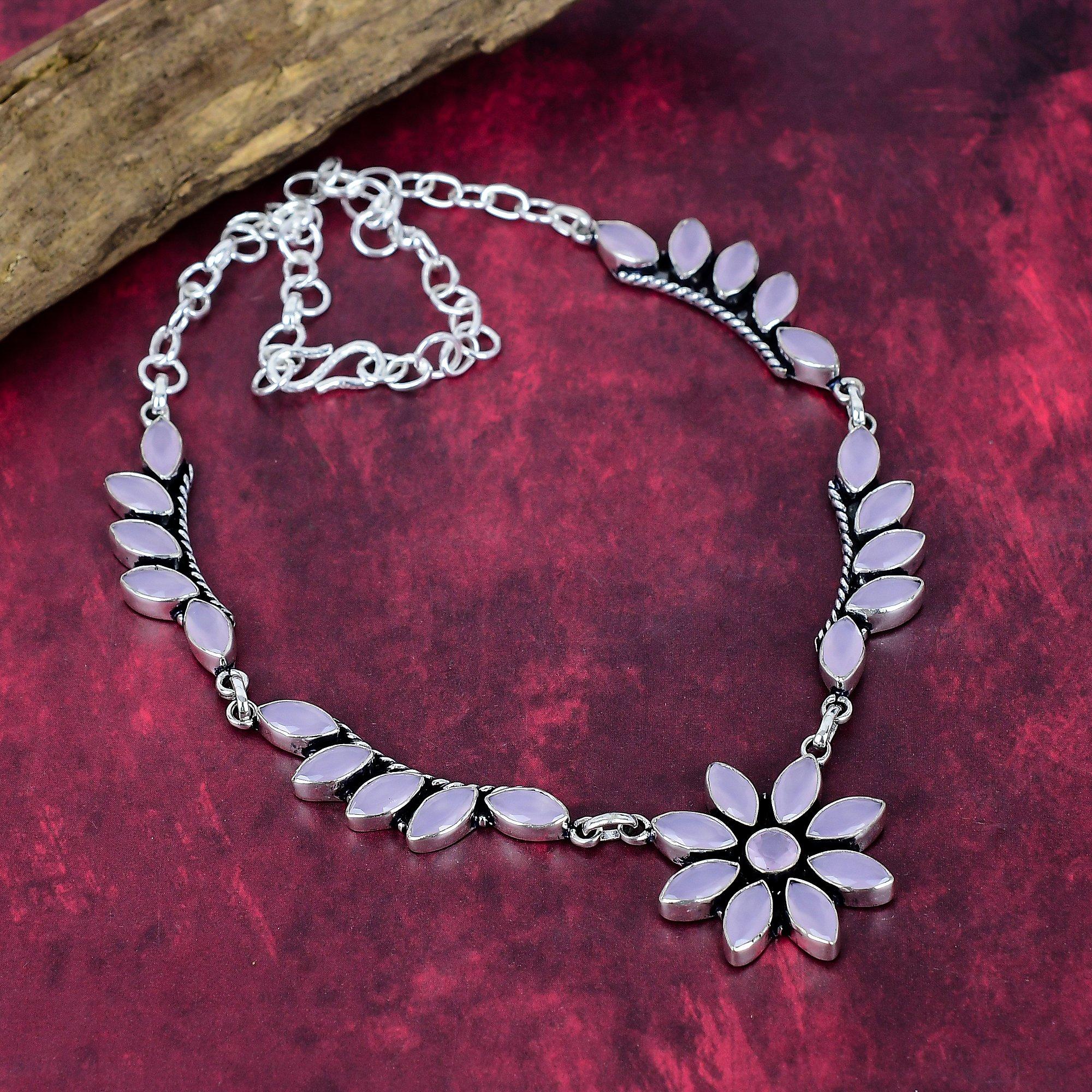 

Ожерелье из розового халцедона из стерлингового серебра 925 пробы, ожерелье с драгоценными камнями ручной работы, на День памяти розовый