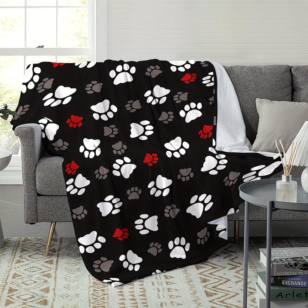 Coperta stampata in flanella con simpatico motivo a zampa di cane adatta a tutte le stagioni adatta per soggiorno ufficio divano e viaggio 180x250CM