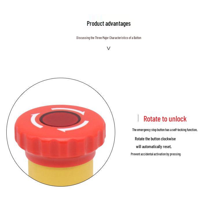Emergency Stop Button Switch, No Light, 22MM, One Open/One Close, Silver Contact, Copper Parts, LA155B-11ZS.
