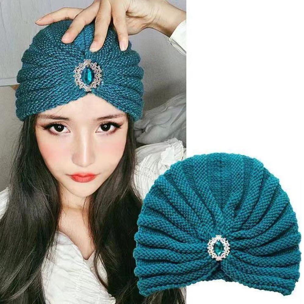

Soft Hijab Caps Winter Warm Knitted Hats Fashion Bohemia Turban for Women вина червоного кольору