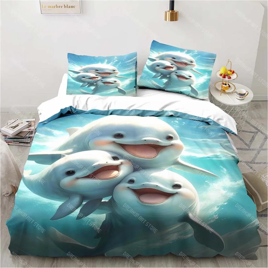 Ocean World Underwater World Dolphin Printed Bedding Set Bedroom Home Decor Bedspread Pillowcase Quilt Cover Bedding Set Luxury
