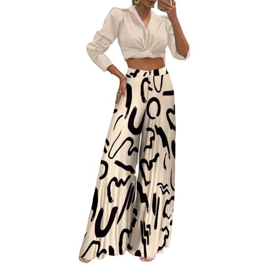 Damenhose Übergroße Weite Beinhose Elastische Hohe Taille Freizeithose Retro Print Loose Fit Lange Hose Streetwear