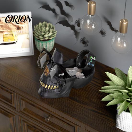Gothic Office Desk Storage Resin Skull Multifunctional Tray, Eyeglasses Holder Jewelry Organizer for Creative Sculpture Keys Coins Trinkets,