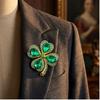 Four-leaf Clover Brooch, Glass Corsage, Elegant Retro Suit Jacket Accessory Pin