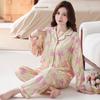 Fashion sweet printed pajamas women's spring and autumn imitation cotton long-sleeved loungewear large size comfortable mother suit