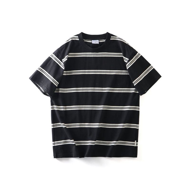 American Retro Pure Cotton Short Sleeve T-Shirt Men's 2024 New Arrival Summer Stripes Bottoming Shirt Export Export Cotton T-shirt