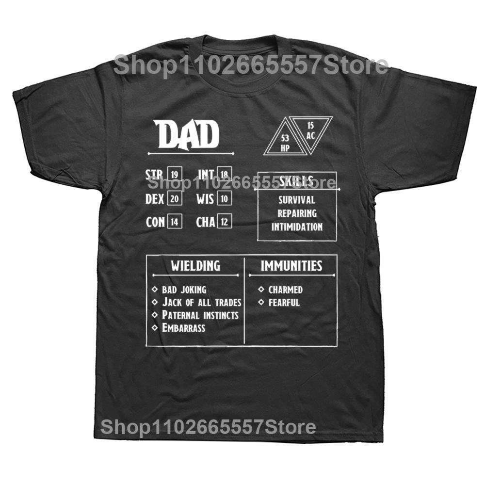 Dad Character Sheet Dungeons and Dragons DND T Shirt Birthday Gifts Dungeon Master Fathers Day Short Sleeve Loose Style Tshirt