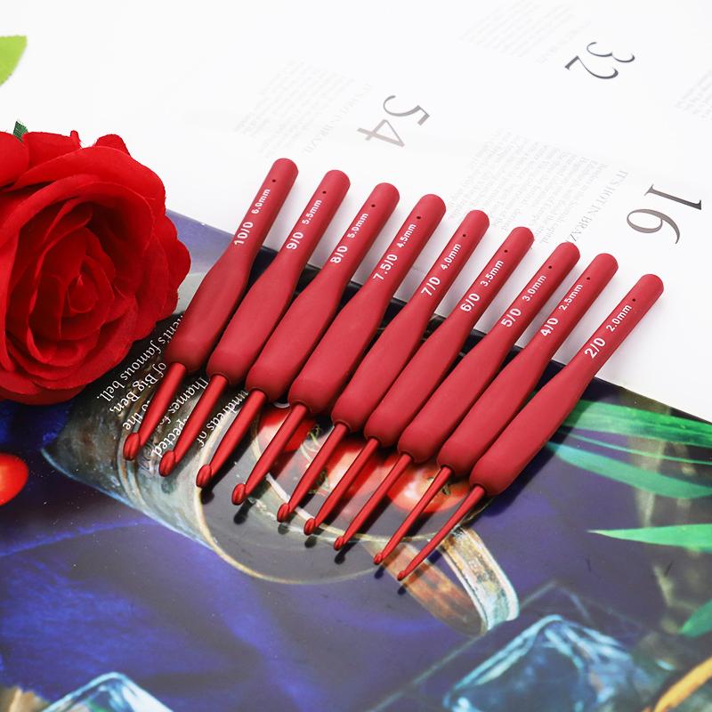 9pc/set DIY knitting needles, sweater crochet hook set, elegant, durable, DIY knitting enthusiasts hand weave tool, pink or red