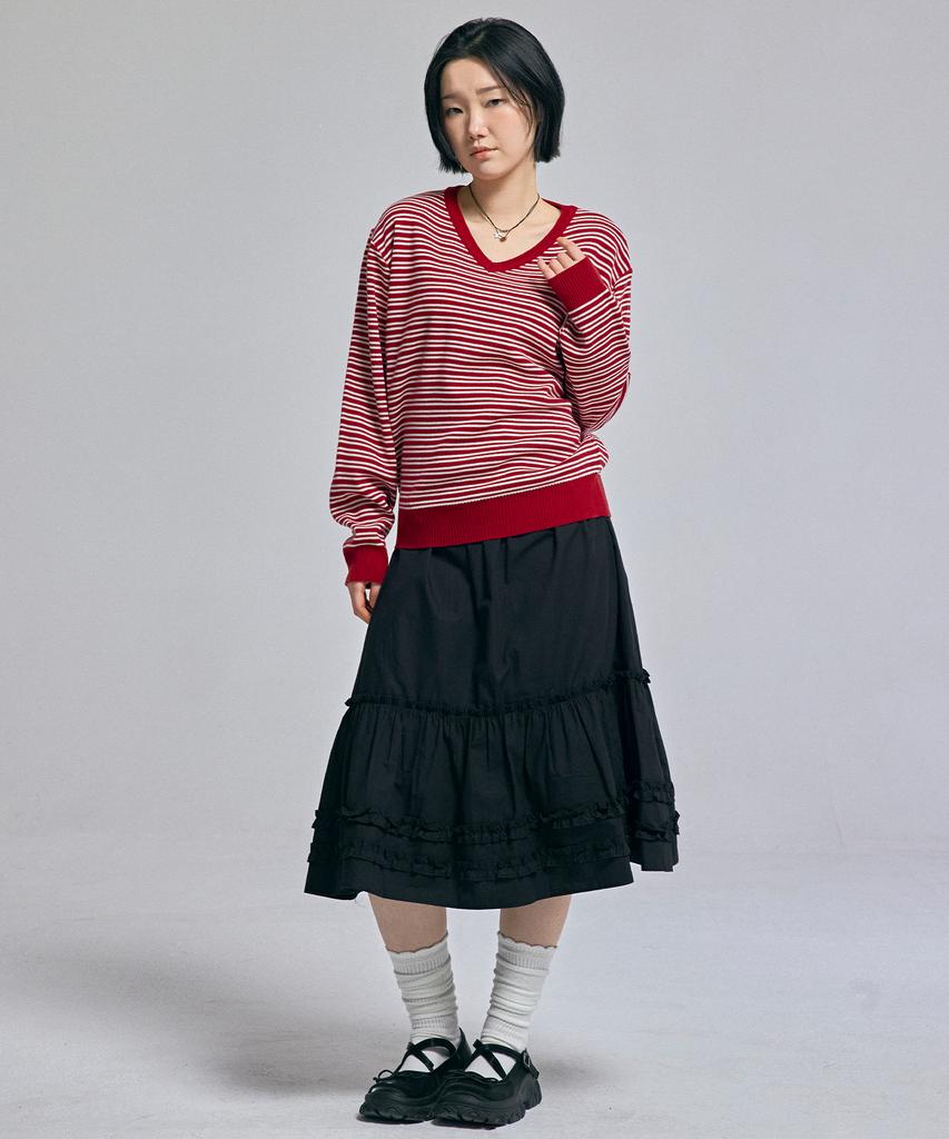 AWESOME STUDIO Classic (Stripe) V-Neck Knit Burgundy