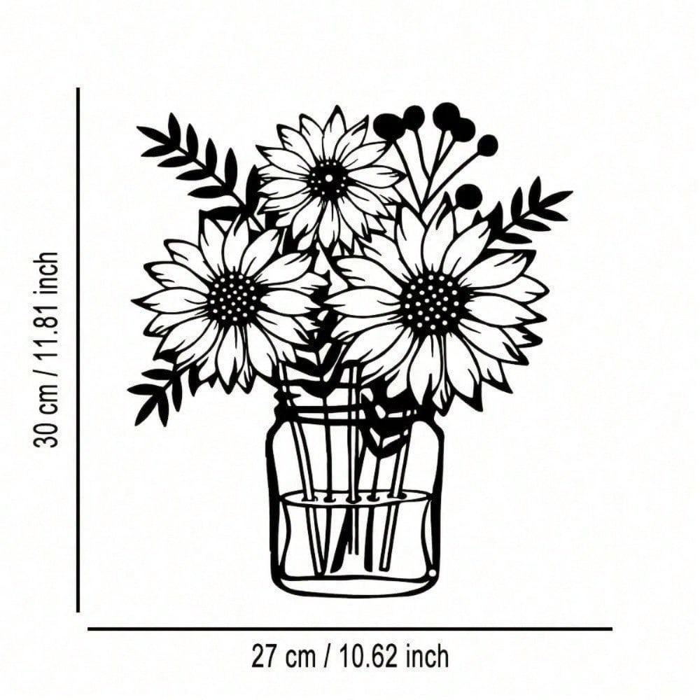 Meticulously 3 Chrysanthemums In Vase Minimalist Metal Wall Art - Modern Home Decor For Bedroom, Living Room, Or Bathroom.