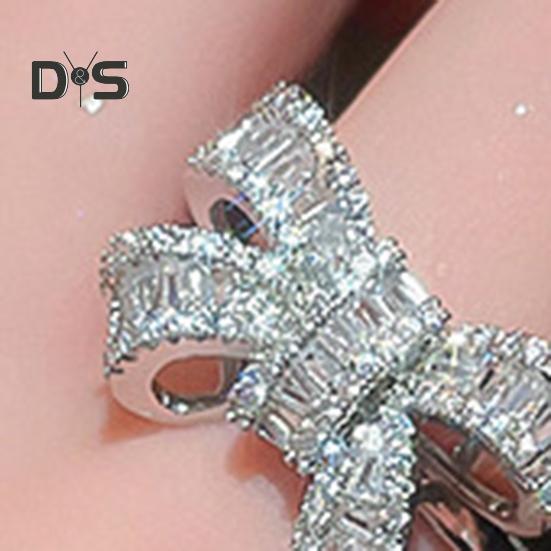 Women Ring Bow Rhinestone Polished Alloy Proposal Ring Multi Sizes Wedding Ring Lady Finger Jewelry for Prom Parties