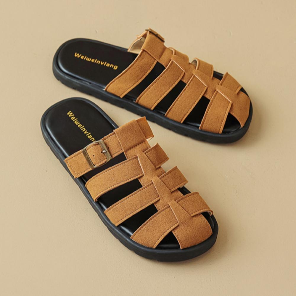 Fashion Slippers for Women 2025 Summer New Retro Style with Toe Caps Women's Woven Roman Sandals for Outdoor Wear Womens Cool Slippers
