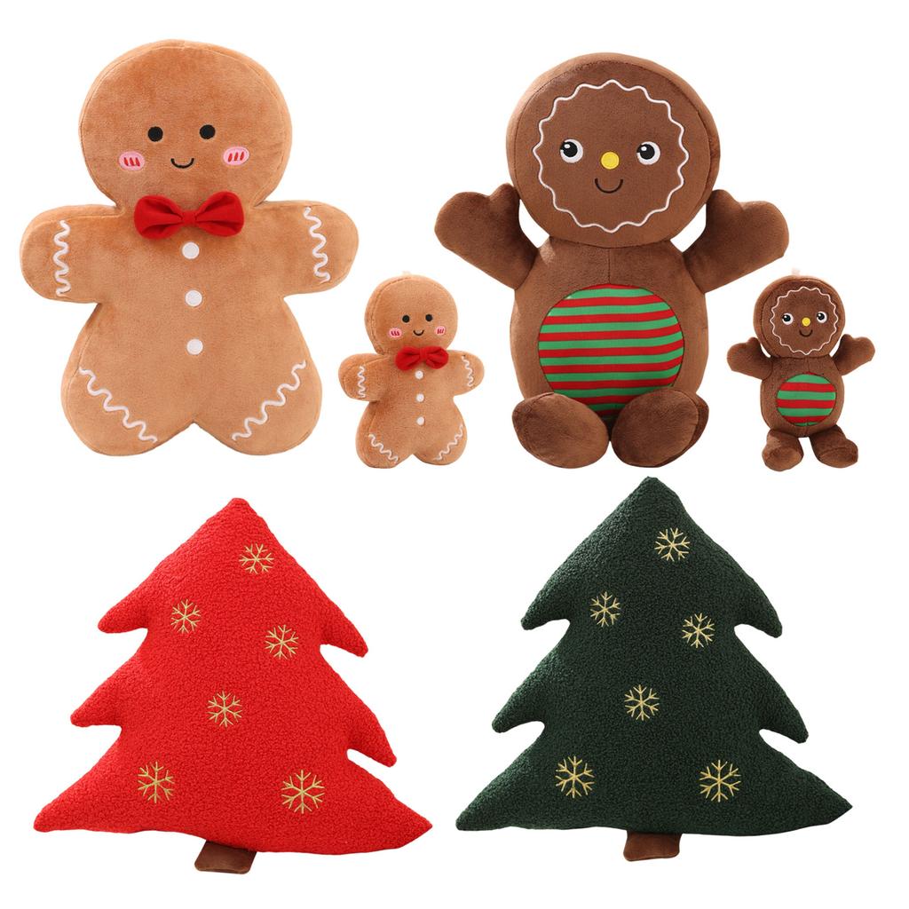 Christmas Gingerbread Man Plush Pillow Sofa Cushion Festive Home Decors Soft Stuffed Gingerbread Man Christmas Tree