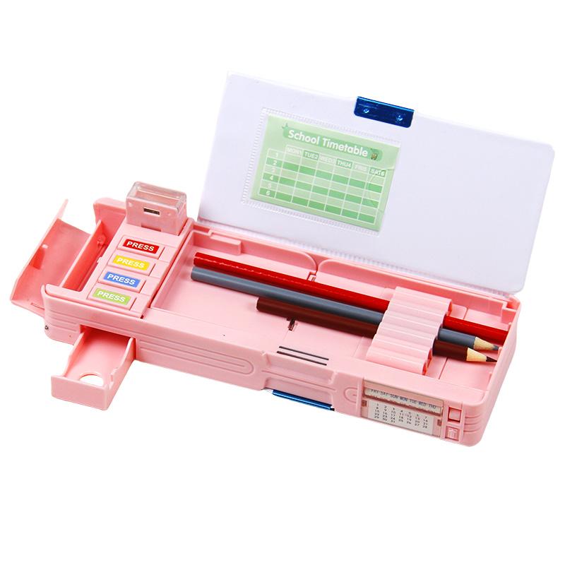 Cute Press Button Pencil Case for Kids, Durable PVC Material With Integrated Organizer, Calendar, and Magnetic Closure
