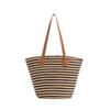 New large-capacity one-shoulder contrasting straw bag Versatile woven bag Women's casual tote bag vacation beach bag