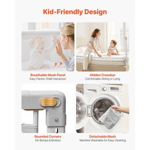 VEVOR Toddler Bed Rail, Kids Beds Guard Rail with Reinforced Iron Pipe and Oxford Cloth, Adjustable Height Bed Side Railing