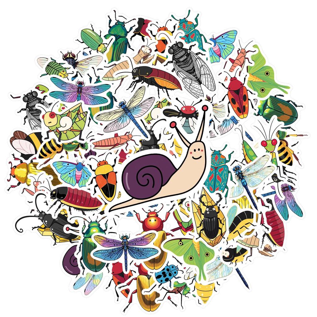 35pcs-50pcs Playful Nature Stickers Cartoon Insects Animal Stickers DIY Stickers For Guitar DIY Skateboard Laptop Luggage Decor