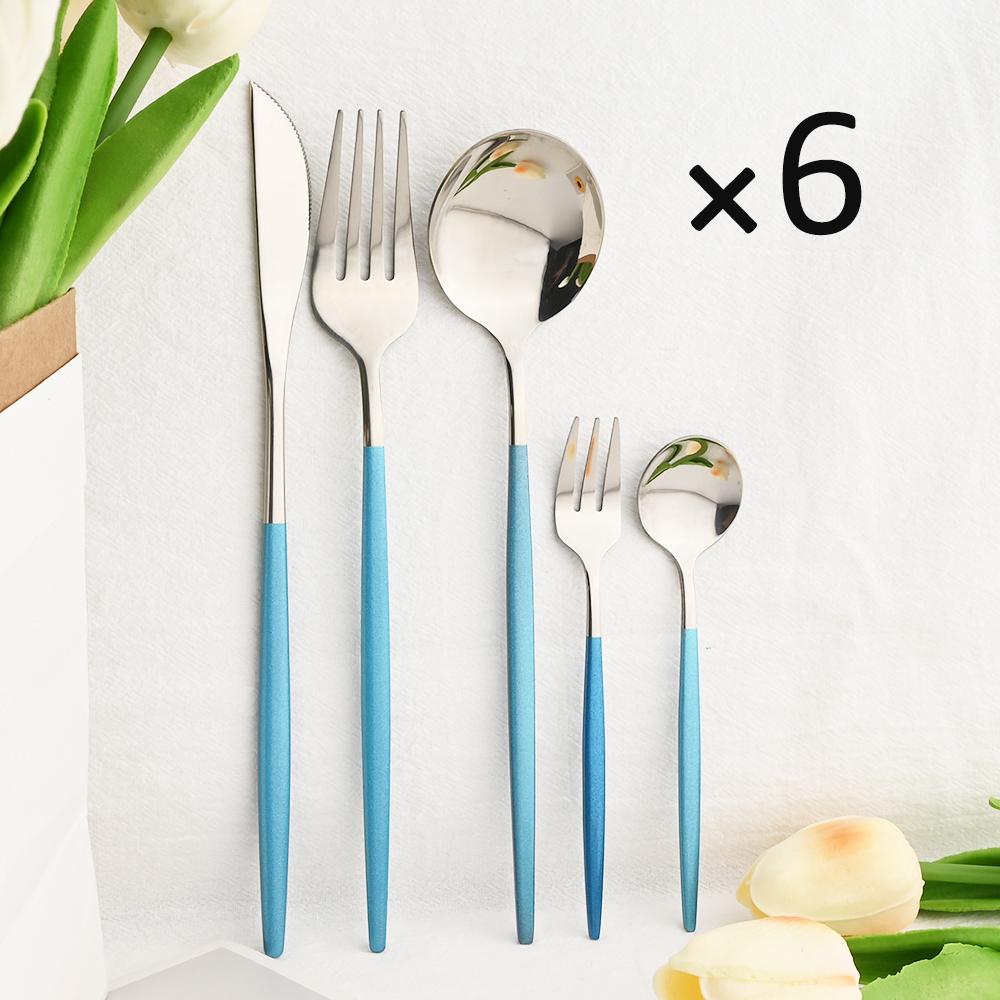 6People Gold Cutlery Set Mirror Stainless Steel Dinnerware Set Knife Cake Fork Tea Spoon Silverware Flatware Party Western Kitchen Tableware