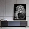 Svartvit lejonmålning, afrikansk djurduk, väggkonst, moderna ramar för vardagsrumsdekoration