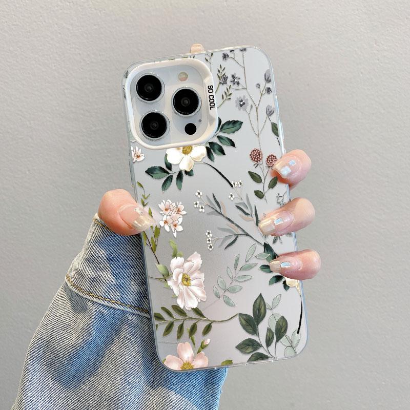 Coque de téléphone laser graphique petite fleur fraîche pour iPhone 16 15 14 Pro Max Plus 17 Pro Max 13 Mini 12 11 Pro Max Housse antichoc