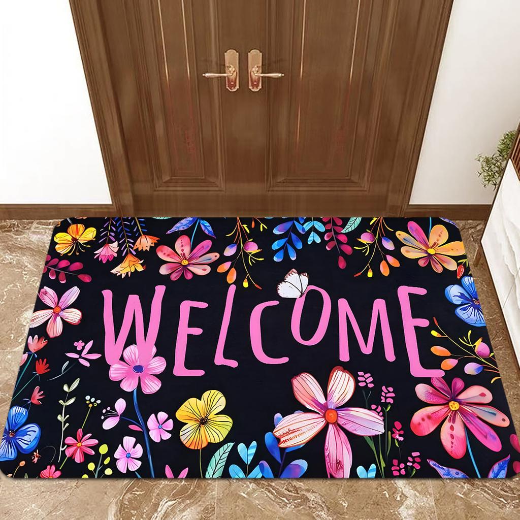 1Pcs Spring Flower Pattern Floor Mat Modern Kitchen Polyester Rug, Non-Slip Colorful Indoor Carpet, For Home Bathroom Bedroom Living Room Decor