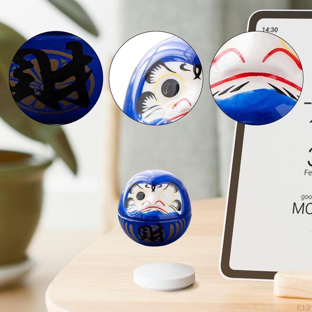 Kleine Keramik Daruma Puppe Japanische Kunst Skulptur Sammlerstück Tischmittelstück Dharma Dekoration