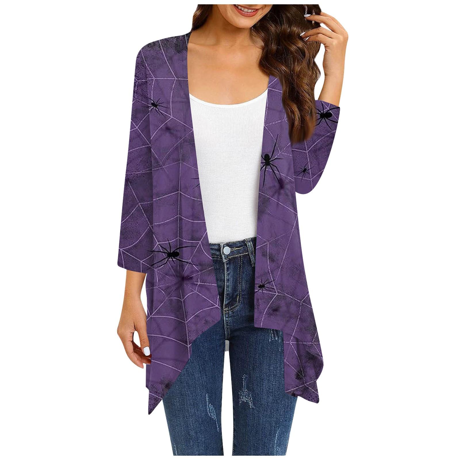 

Женский кардиган неправильной формы с четвертьрукавами и карманной курткой с принтом на Хэллоуин M фиолетовый