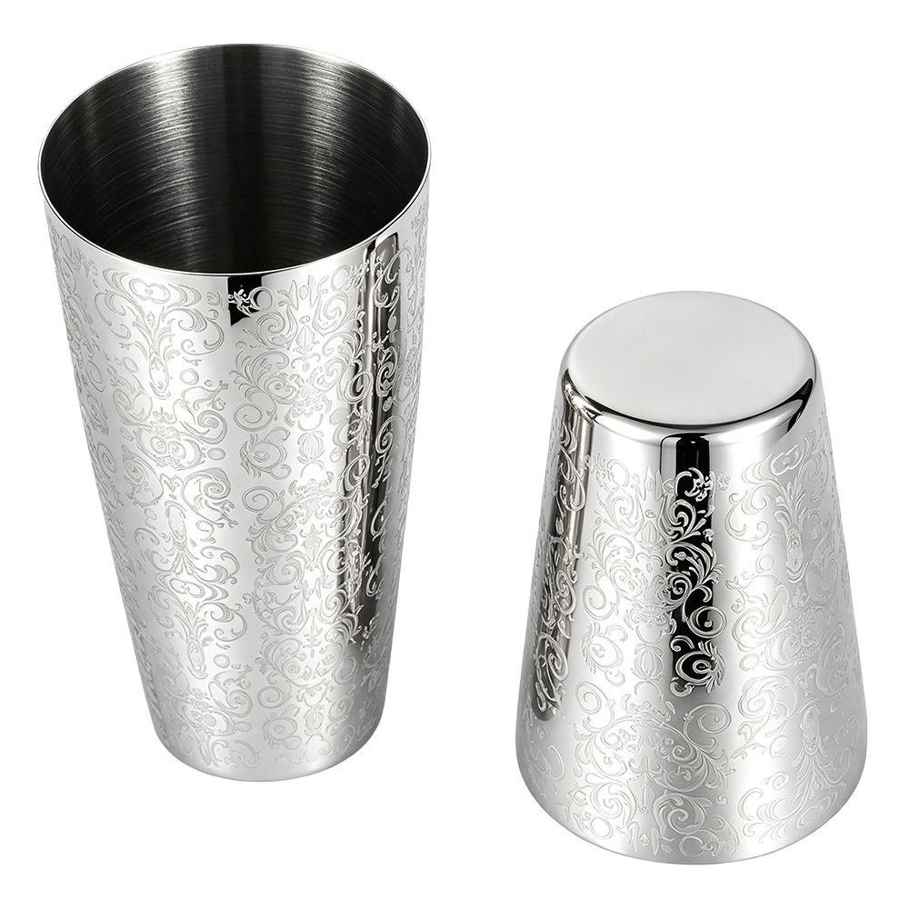 2 Piece Set Etched Pattern Boston Shaker Metal Cocktail Shaker Set Cocktail Making