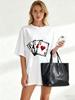 Oversized T Shirt Black Four Aces Playing Cards Print Casual Streetwear Fashion Top For Women Summer Outfit