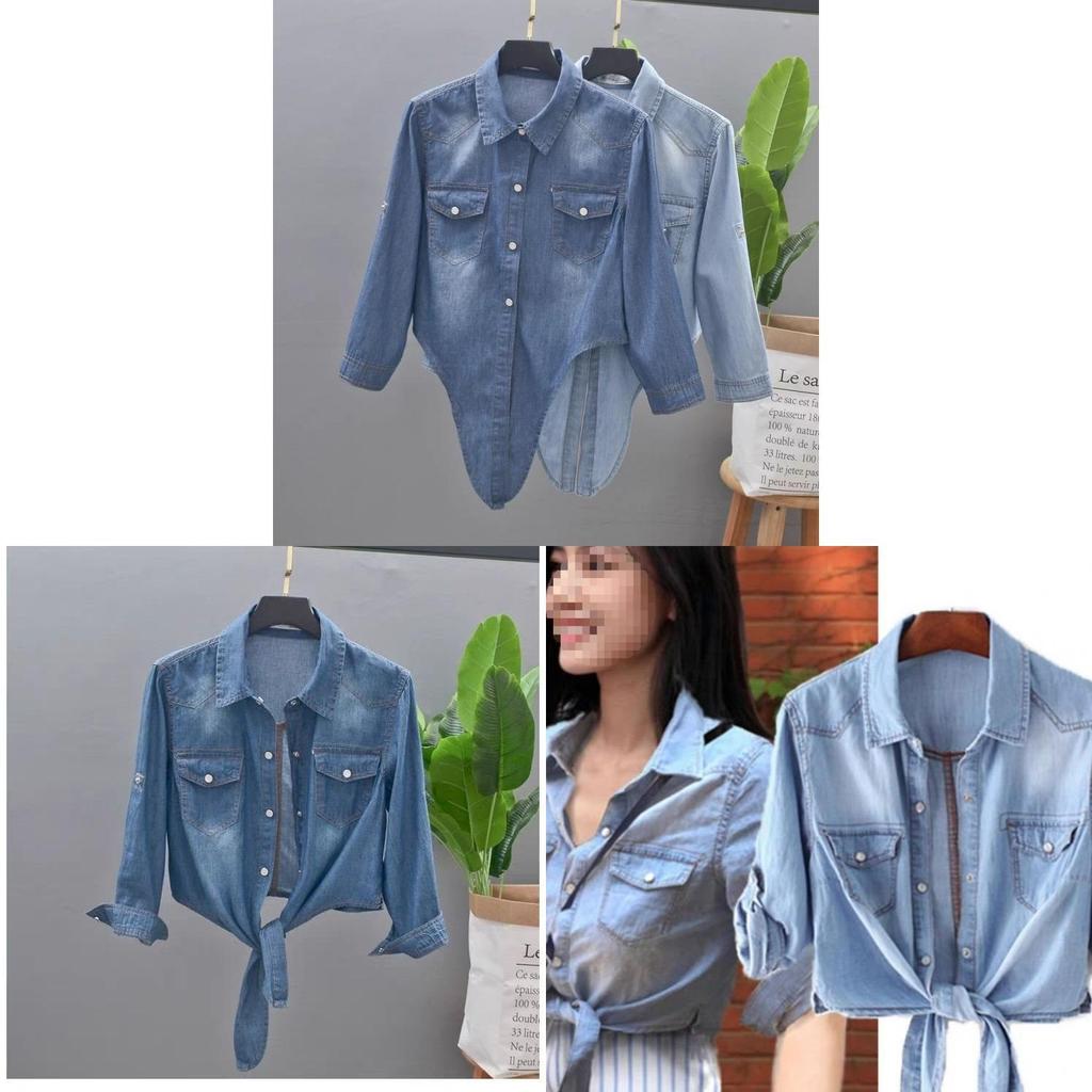 Camicia di Jeans Casual da Donna con Stampa 3D e Colletto Polo per la Moda Primaverile