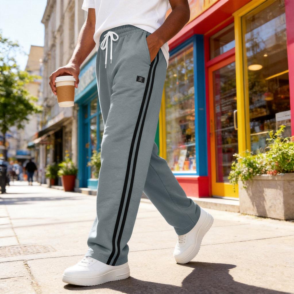 Pantaloni della tuta larghi da uomo con coulisse in vita e laterali per lo sport e il tempo libero