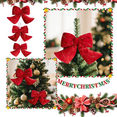 1pc Christmas Bows Hanging Decorations For Christmas Tree DIY Wreath Red Bowknot For Xmas Wreath New Year Navidad
