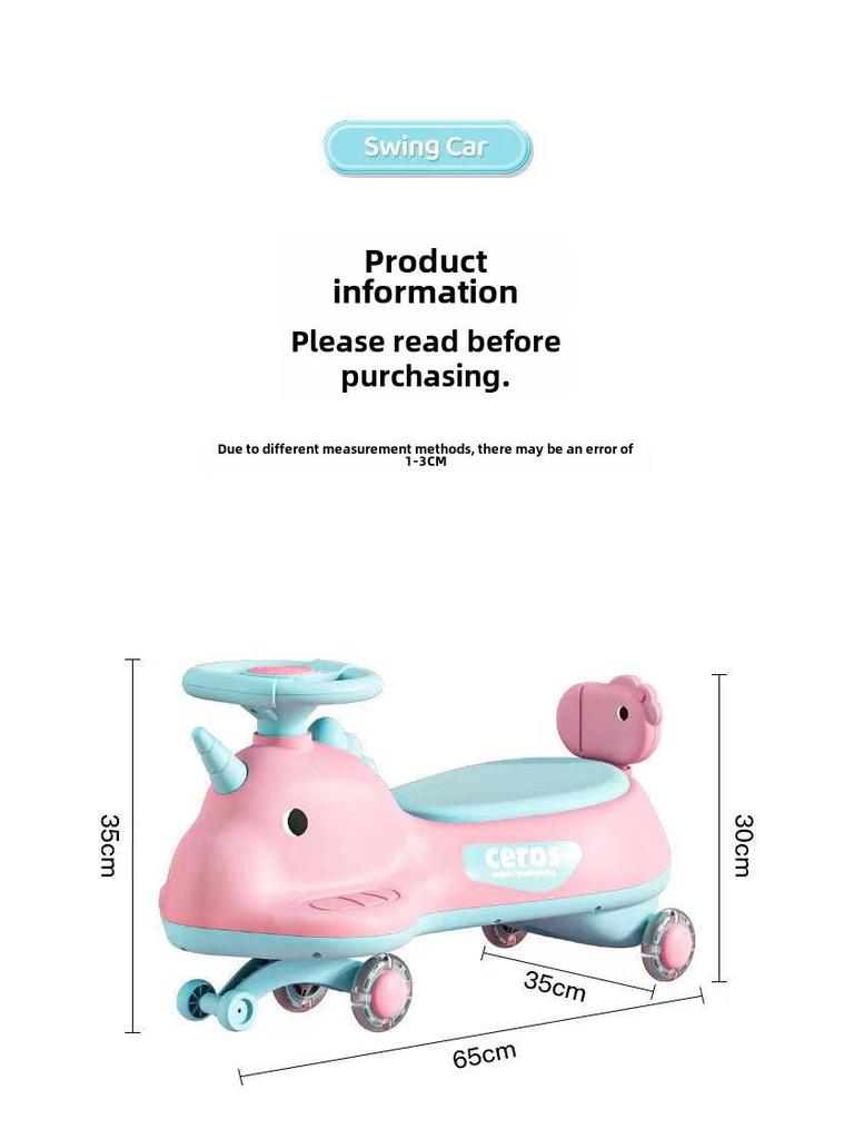 Children's Anti-Rollover Twist Car with Silent Flashing Wheels for Kids and Adults